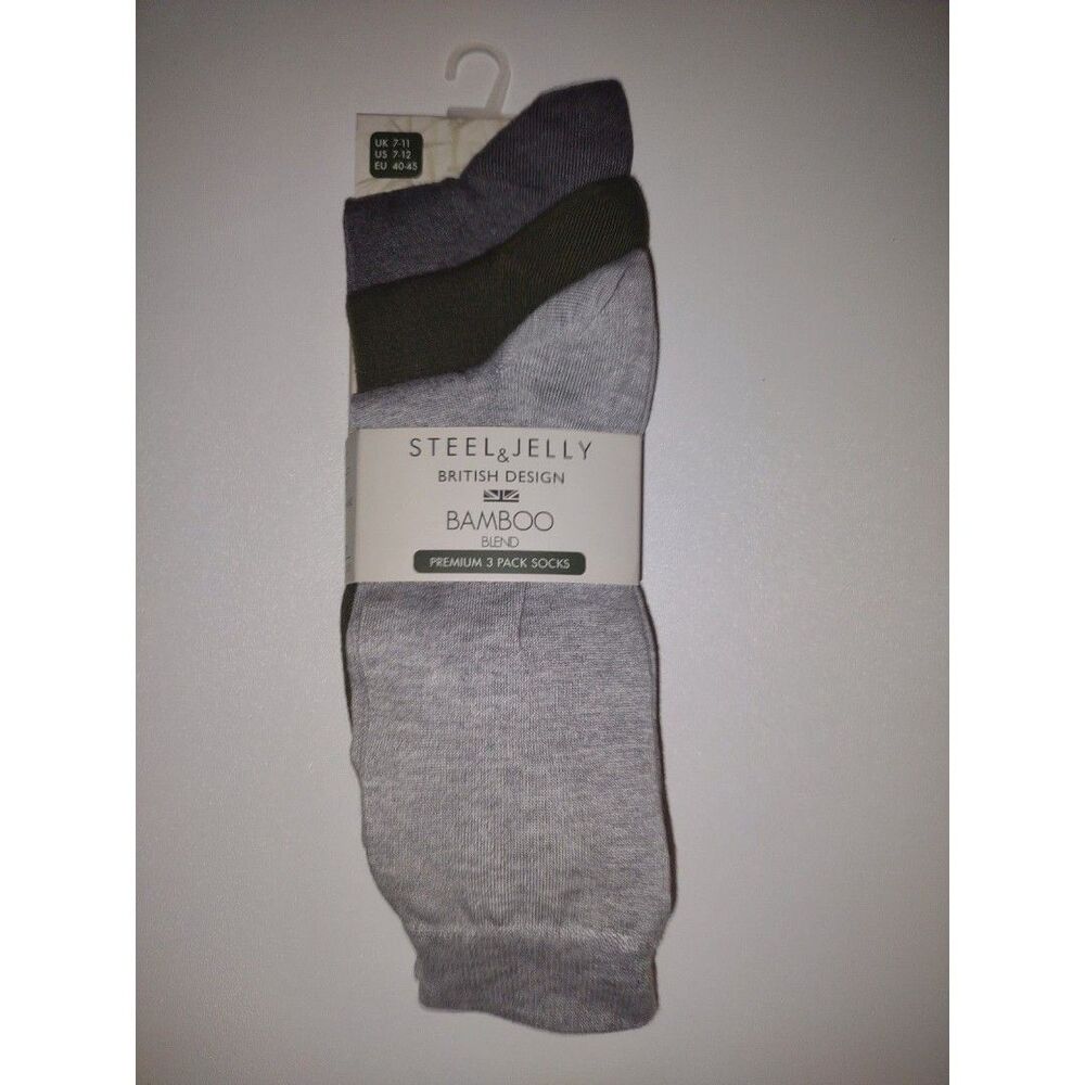 Steel & Jelly Bamboo Blend Men's Socks 3 Pair Multicolor Premium Size 7-12 New